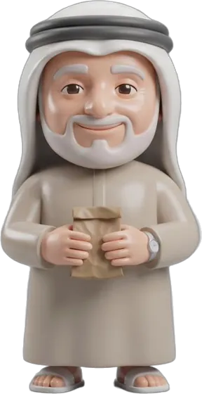An older man with a paper bag