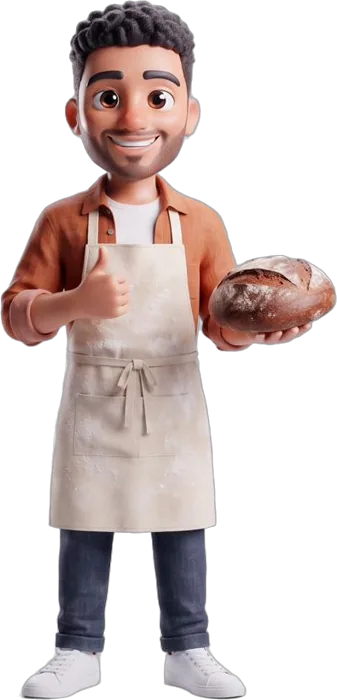 Faris, bakery owner, with a sourdough loaf