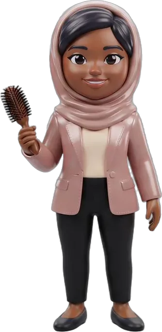 Layla, salon owner, holding a hairbrush