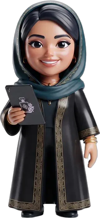 Mariam, shop owner, with a tablet